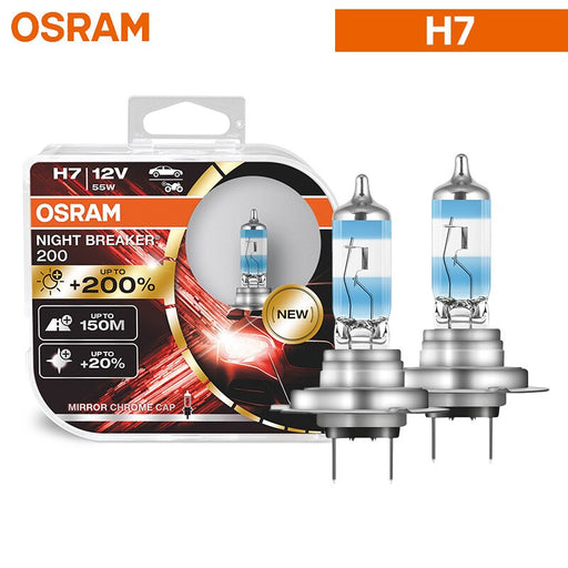OSRAM H4 H7 H11 Night Breaker 200 Halogen Car Headlight New Gen +200% Bright Original Auto Lamps Made In Germany 9003 HB2, 2pcs H7