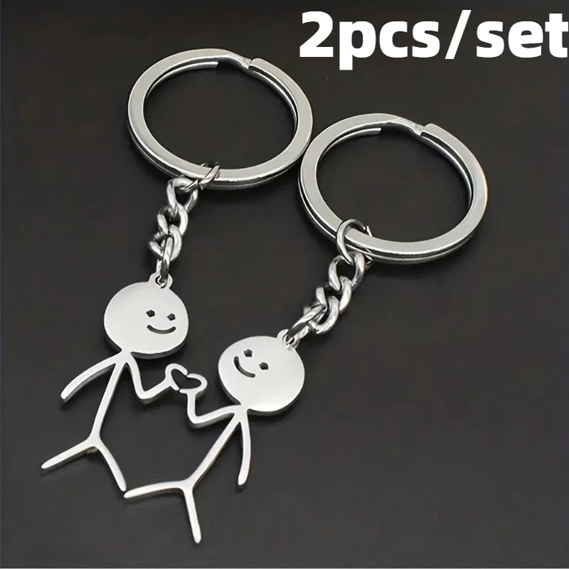 2pcs Stickman Matching Heart Keychain For Men, Cute Alloy Key Chain, Ring Purse Bag Backpack Pendant Decoration.