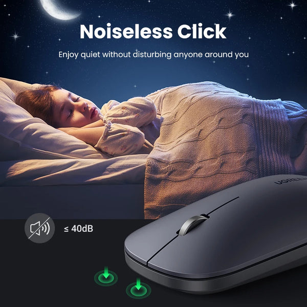 កណ្តុរ UGREEN ឥតខ្សែ Bluetooth កណ្តុរស្ងាត់ 4000 DPI សម្រាប់ MacBook Tablet Computer Laptop PC កណ្តុរស្តើង ស្ងាត់ 2.4G Wireless Mouse