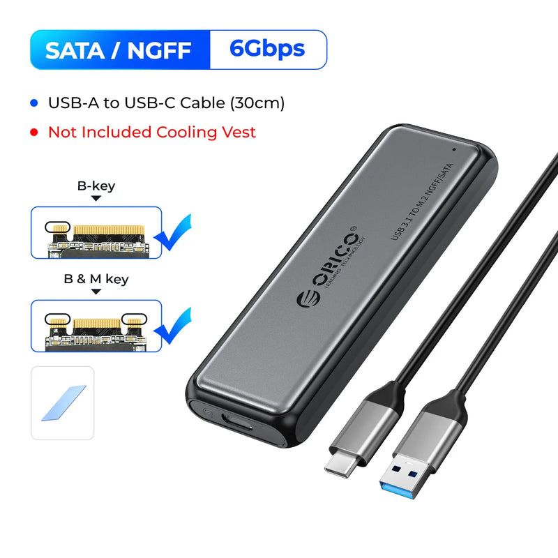 ORICO NVMe SATA Aluminum M.2 SSD Enclosure 10Gbps Tool Free M2 SSD Enclosure Solid State Drive Case Laptop Computer Accessories