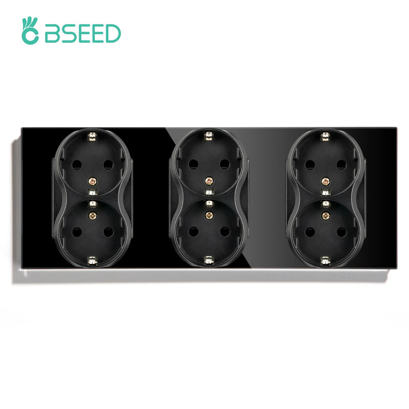 BSEED EU Standard Double Wall Power Outlets Double Electric Sockets Dual Plugs Glass Panel 16A 110-250V Home Improvement