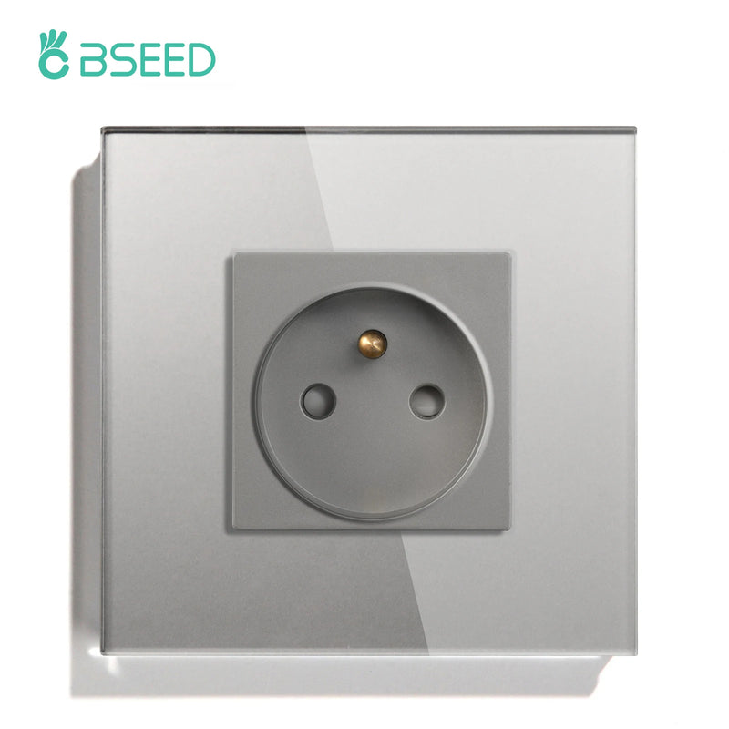 BSEED French Standard Single Wall Power Sockets Double France Outlets Triple Plugs Crystal Glass Panel Children Protection 16A