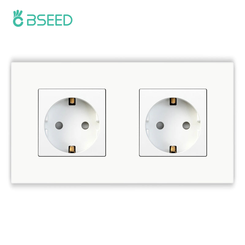 BSEED EU Mechanical Wall Light Switch With Wall Socket 1/2/3Gang 1Way Plastic Panel Double Sockets Triple Power Outlets 250V