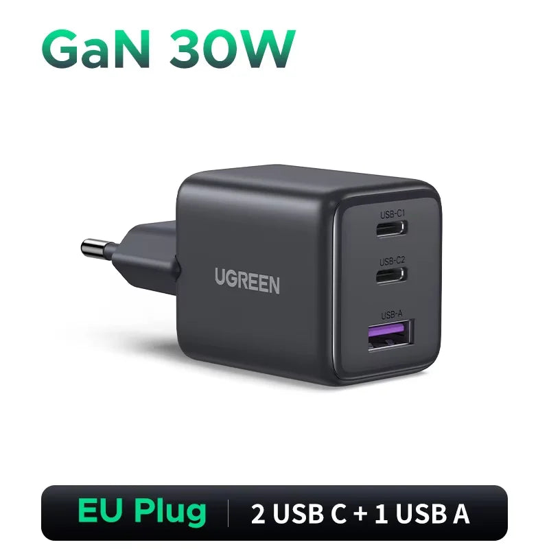 UGREEN 30W GaN Charger PD 3.0 QC4.0 USB C Charger For iPhone 17 16 15 Pro Samsung S25 Xiaomi Tablet iPad Air Pro Phone Charger