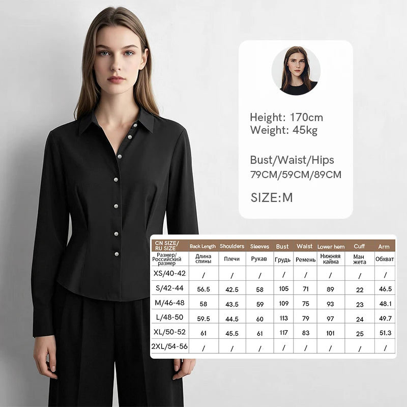 Amii Women's Shirt 2026 Autumn New Lapel Collar Fitted Waist Long Sleeve Blouse Vintage Metal Button Casual Top Women 12623031