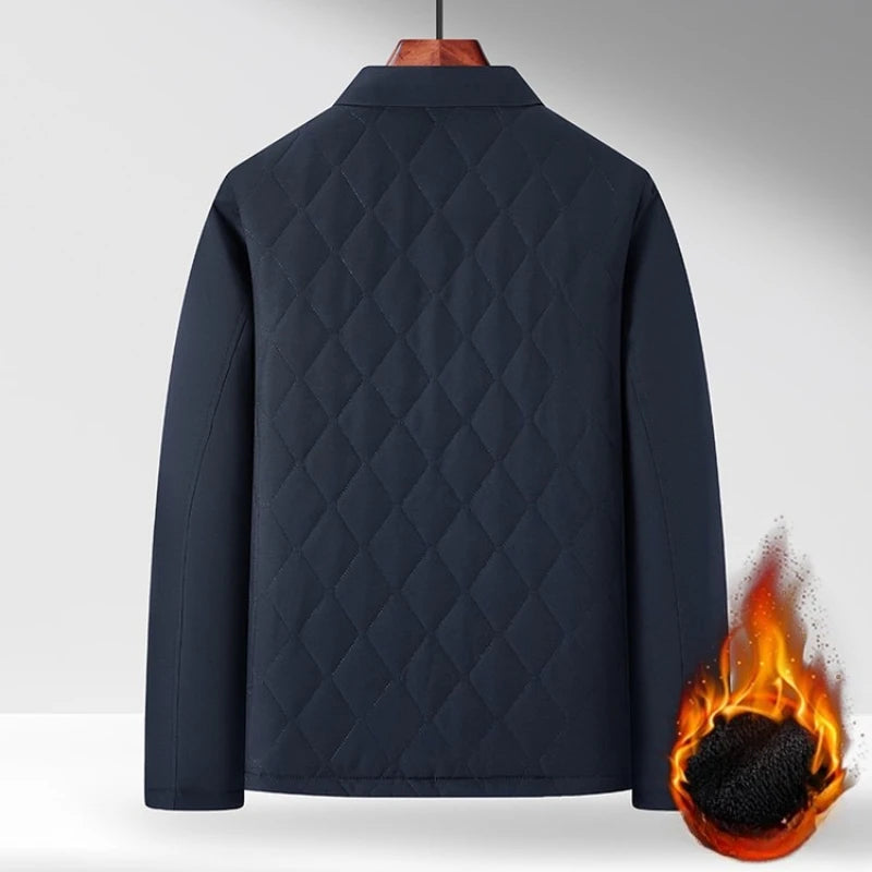 Business Insulated Jacket, Men's 2025 Winter Fleece-Lined Jacket, Warmth, Navy Blue Black