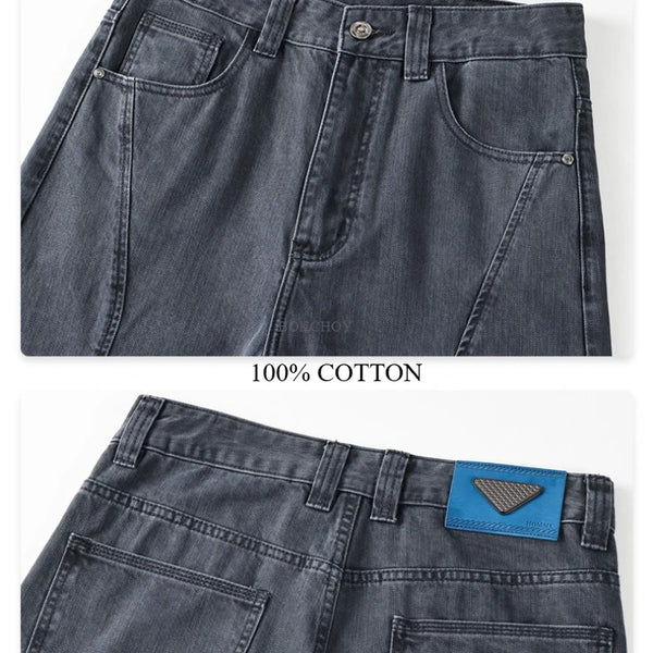 2026 Autumn New Vintage Washed Straight 100% Cotton Jeans for Men Clothing Comfort Zipper Fly Men Cropped Pants KK1866