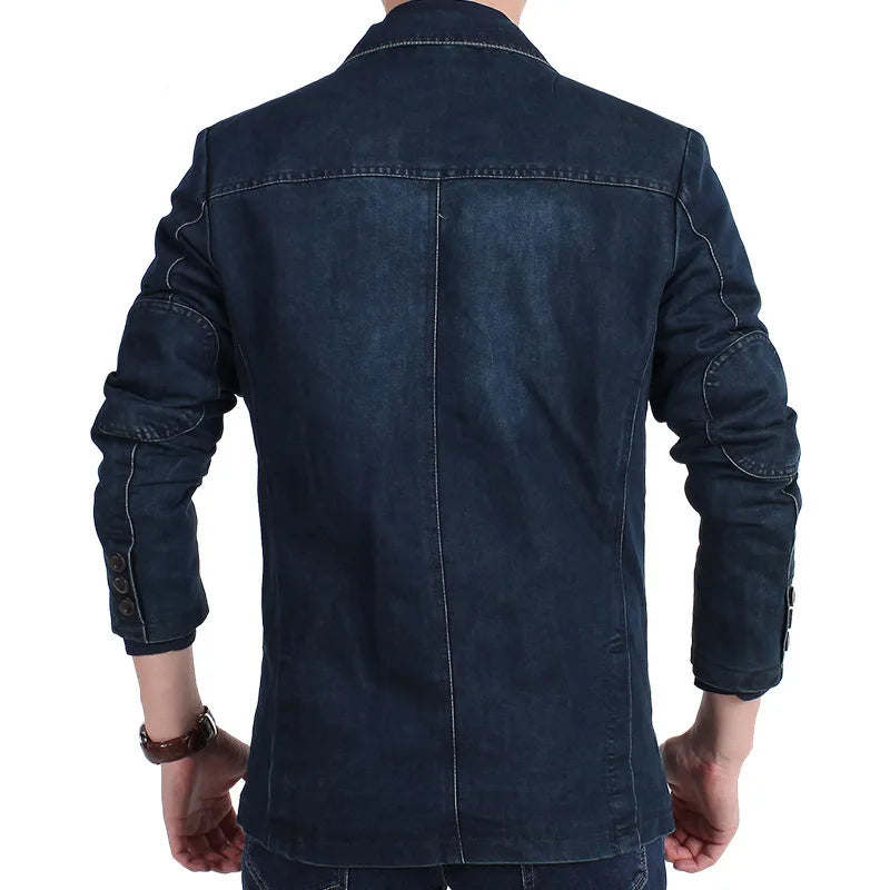2026 New Men's Blue Denim Suit Jacket, Single-breasted V-neck Casual Coats, Black Gray Blazers S-XXXXL