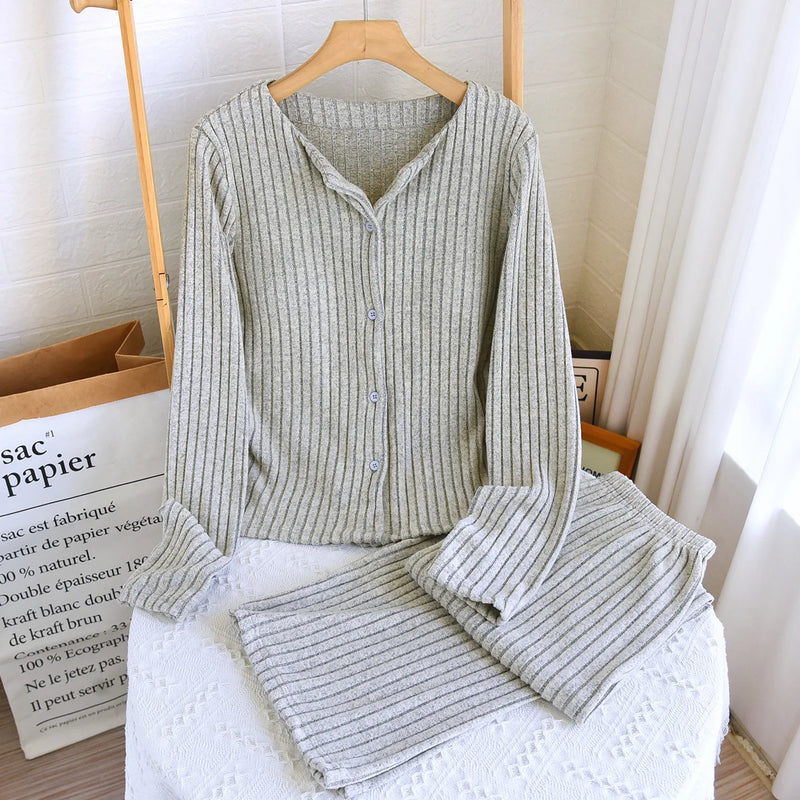 Breast Pad Long Sleeve Tops Pant Pajama Set Korean Plush Autumn Winter Home Suit Casual Slim Long Sleeve Sleepwear Pijama Women