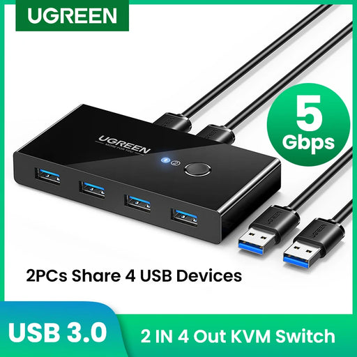 UGREEN USB KVM Switch USB 3.0 2.0 Switcher KVM Switch for Windows10 PC Keyboard Mouse Printer 2 PCs Sharing 4 Devices USB Switch