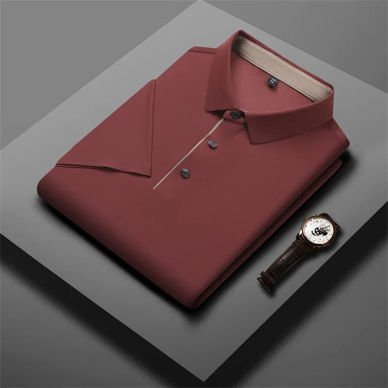 Seamless Golf Shirt, Men's Short-Sleeved Shirt, Slim Fit Summer Business Gentleman Men's Polo Shirt  2024, High-End Knitwear
