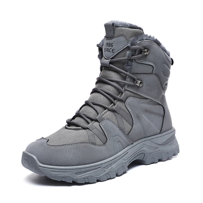 Men's Hiking Boots Winter New Warm Plush Anti-Slip High-Top Cotton Boots Soft Sole Comfortable Outdoor Sports Walking Tide Boots