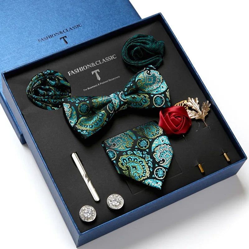 Men's Suit Dress Accessories (Tie + Bow Tie + Square Scarf + Tie Clip + Button + Metal Flower Brooch) 36 Colors To Choose From