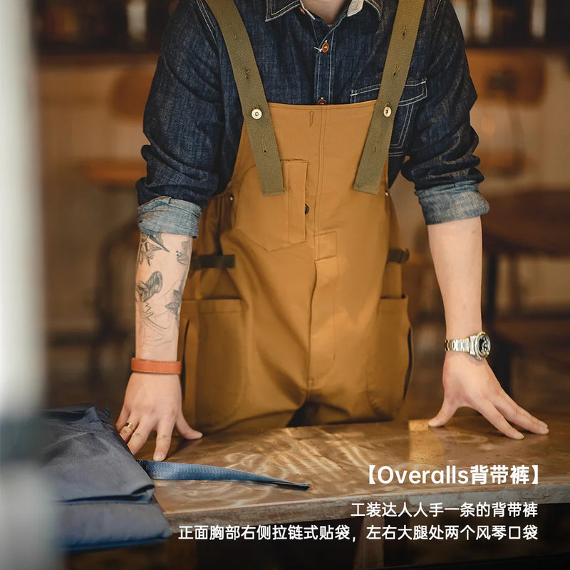 ខោ Maden Workwear ខោអាមេរិកាំងបែប Retro Strap Pants ខោរលុង Straight Barrel Amekaji Casual One Piece Sling Long Pants ម៉ូដបុរស