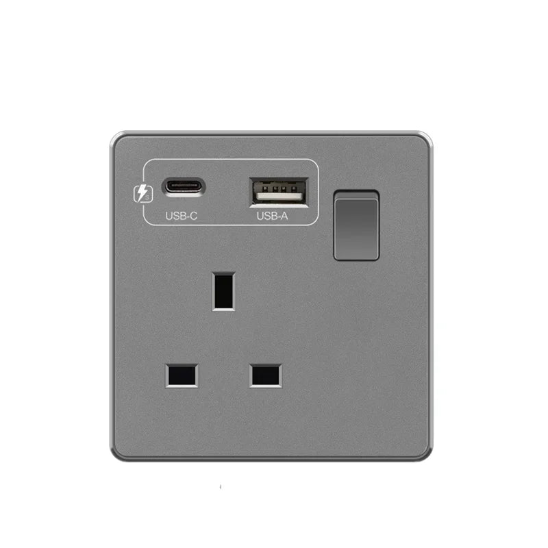 18W Type-C Plug Quick Charging Uk 13A Usb Wall Socket,Electrical Outlet with 3.1A USB C,Universal Dual 5-pin Power Socket Panel