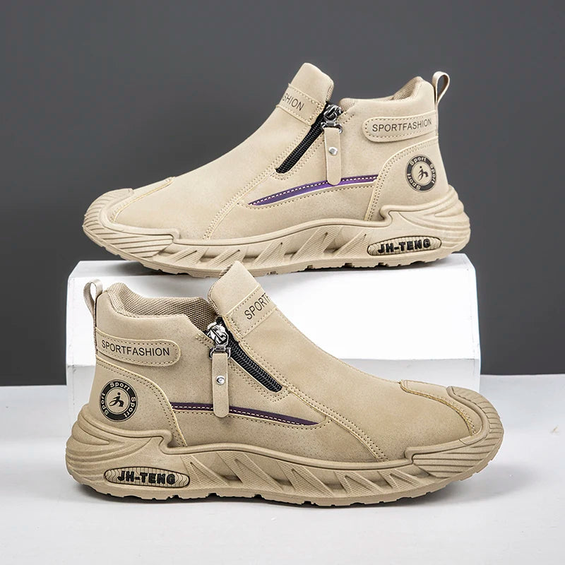 Mens Casual Sports Shoes Autumn New Flat Bottomed Fashion Short Boots 2025 Comfortable Anti Slip High Top Outdoor Running Shoes