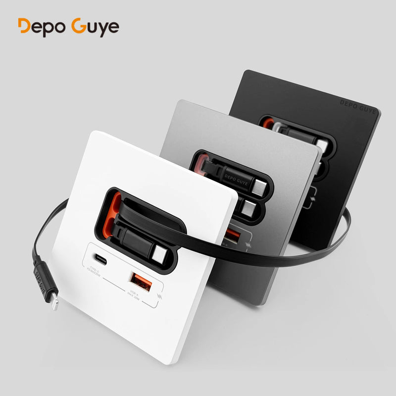 EU Universal 20W USB C Smart Wall Socket Panel Dual Type-C Fast Charge Ports Mobile Phone Charging Outlet