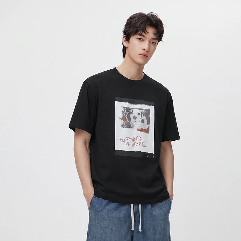 Semir Mens Tshirt 2026 Vintage Cute Animal Printed Knitted Loose Couple Style Casual Soft