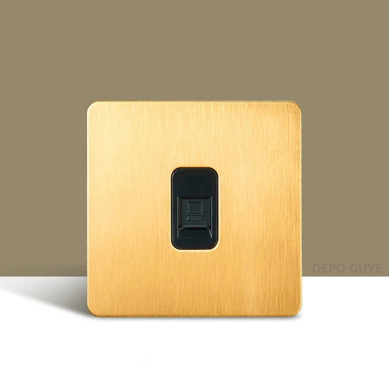 Retro Wall Light Toggle Switch Dual EU FR Socket Gold Stainless Steel Brushed Panel  Vintage Brass Lever For Home Improvement