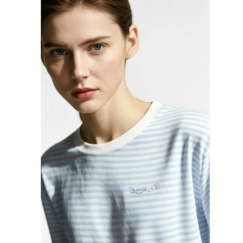 Amii Short Sleeve Knit Top 2026 Summer New O-Neck Women's Color Block Stripe Sweater Loose Casual Pullover For Woman 12642075