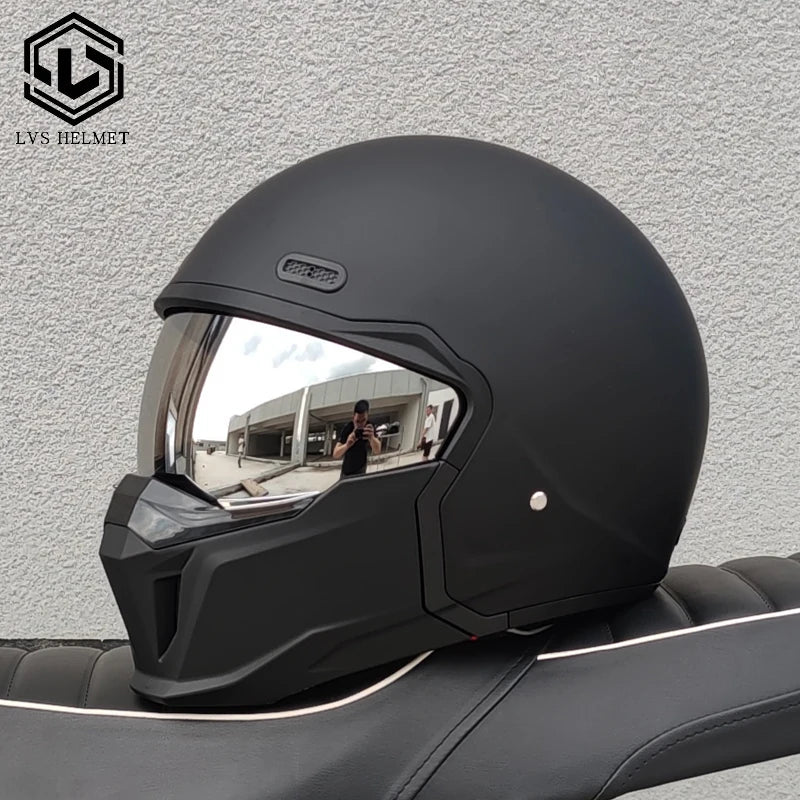 LVS latest high-quality retro motorcycle helmet modular detachable combination full helmet detachable semi covered pilot helmet