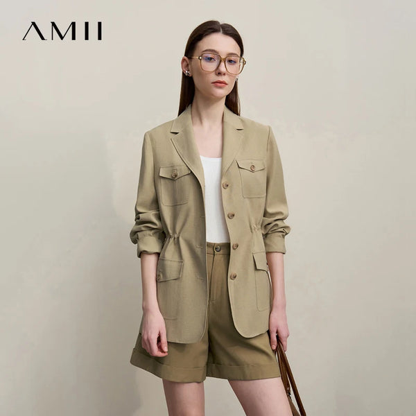 អាវធំនារី Amii ឆ្នាំ ២០២៦ រដូវស្លឹកឈើជ្រុះថ្មី អាវធំធម្មតាមានស្នាមរន្ធសម្រាប់នារីការិយាល័យ អាវដៃវែងរលុងសម្រាប់នារី 12651026