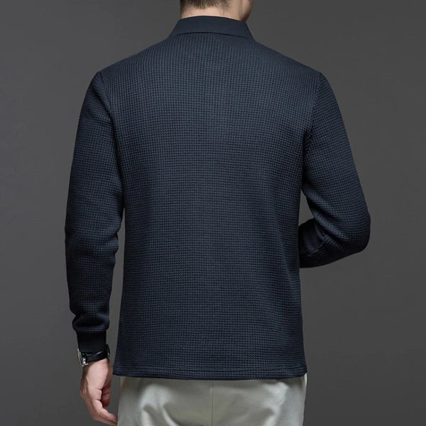Men's Long Sleeve Waffle Knit Polo Shirt – Soft Cotton Blend, Slim Fit, Casual Business Top for Autumn Winter, Multi-Color