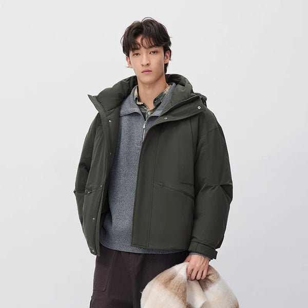 អាវក្រៅ Semir សម្រាប់បុរស ៨០ ភាគរយ មានក្រណាត់ចង មានខ្សែចង មានមួក ពណ៌សុទ្ធ សម្លៀកបំពាក់ធ្វើការ ហោប៉ៅធំ ឆ្នាំ២០២៦ សម្លៀកបំពាក់រដូវរងាថ្មី ពាក់ប្រចាំថ្ងៃ