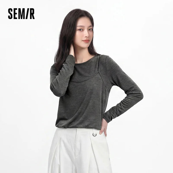 អាវយឺត Semir សម្រាប់នារី ដៃវែង ខ្លី រាងដូចពពុះ ស្ដើង ស្អាត ស្លៀកប្រចាំថ្ងៃ រដូវស្លឹកឈើជ្រុះ ឆ្នាំ២០២៦