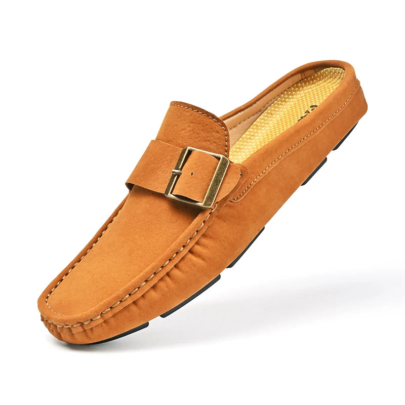 Summer Big Size 47 48 Half Shoes Men Casual Slip On Leather Shoes Loafers Half Slippers