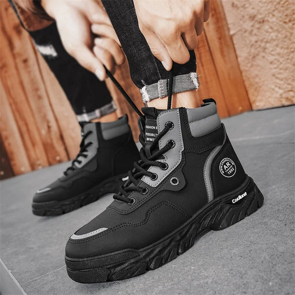 Men's boots spring and autumn new Joker British casual boots fashion youth soft-sole non-slip outdoor shoes high-top work boots