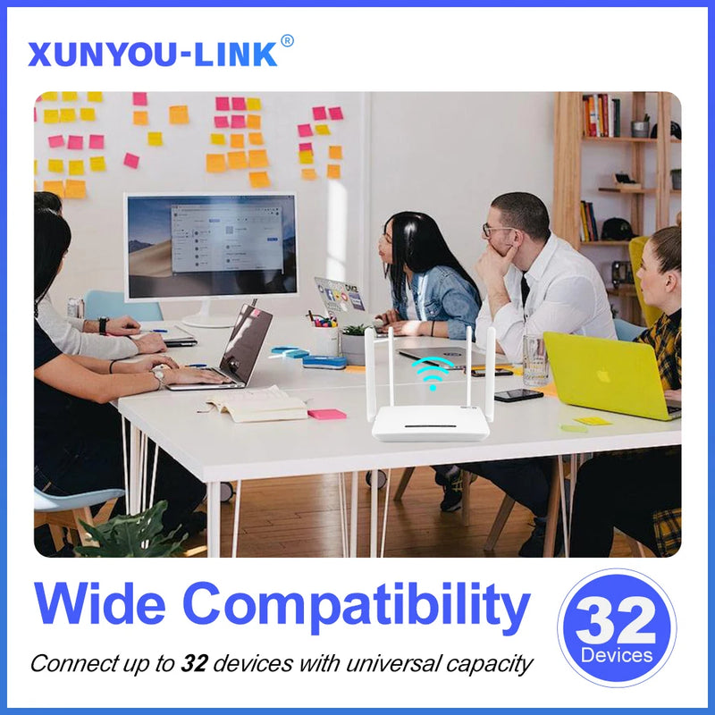XUNYOU-LINK 4G Modem WiFi6 4G LTE SIM Router 300Mbps High Speed Wireless Modem 4 Antennas Supports 32 Devices Hotspot for Europe