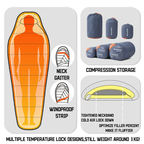 កាបូបគេង Naturehike Snowbird AIR ឆ្នាំ 2026 ប្រភេទថ្មី ធ្វើពីរោមទា សម្រាប់បោះតង់ ទម្ងន់ស្រាលខ្លាំង អាចបង្ហាប់បាន សម្ភារៈក្តៅ សម្រាប់ដើរលេងក្នុងព្រៃ