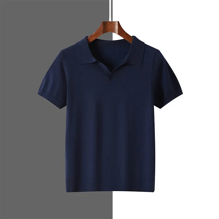 Men's 100% Modal Silk Touch Polo Shirt – Soft Breathable V-Neck Short Sleeve Top for Business Casual