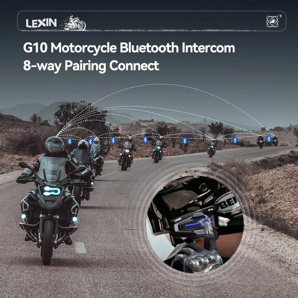 NEW-LEXIN G10 Motorcycle Helmet Intercom, 8 Riders Dual Qualcomm Bluetooth 5.1 Intercom, Parallel Audio- Intercom and Stream Mus