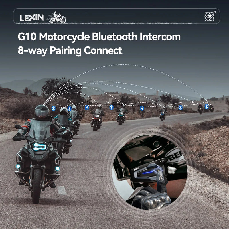 NEW-LEXIN G10 Motorcycle Helmet Intercom, 8 Riders Dual Qualcomm Bluetooth 5.1 Intercom, Parallel Audio- Intercom and Stream Mus