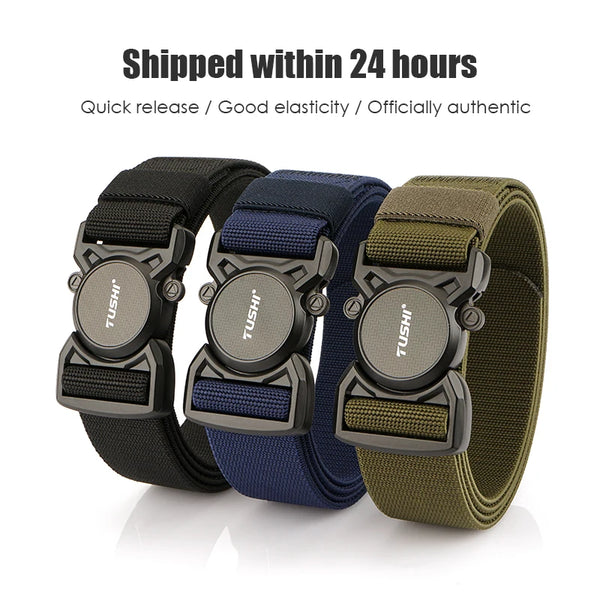 VATLTY New Men's Tactical Type Elastic Belt Zinc Alloy Quick Release Buckle Casual Belt Tight Nylon Overalls Waistband Male