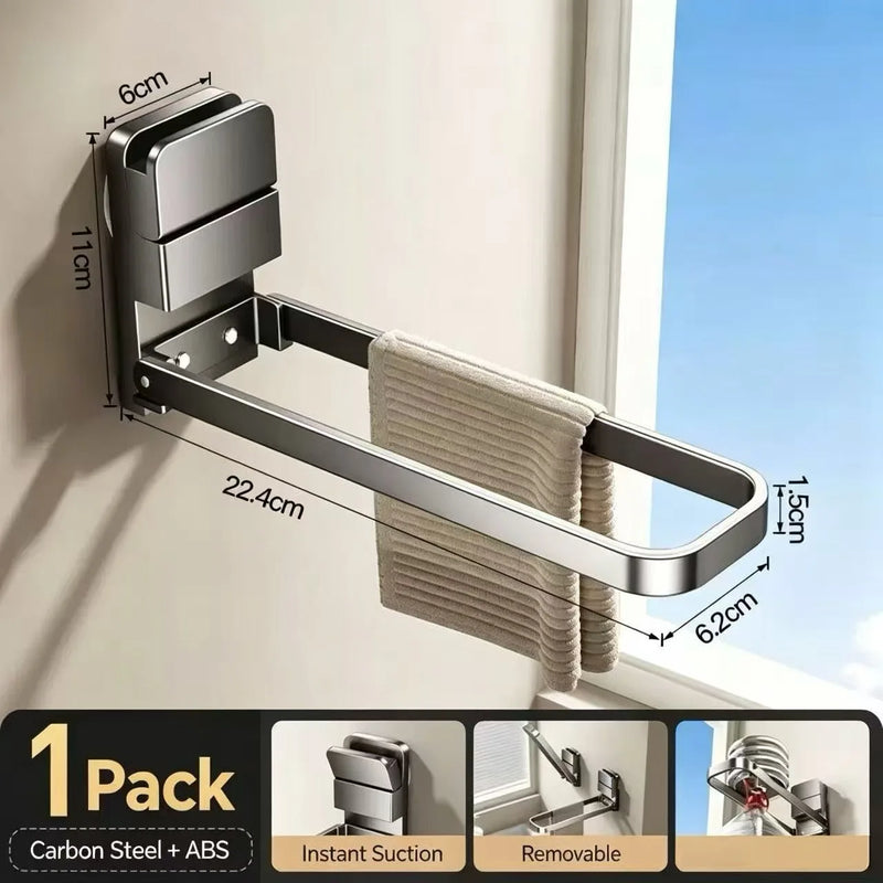 Bathroom Suction Cup Type Foldable Towel Rack Storage Rack Without Punching Holes, Bathroom Wall Hanging Pole, Hand Towel Rack