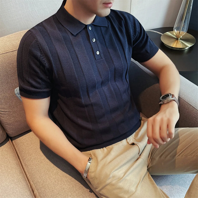 Men's Old Money Style Lyocell-Linen Knit Polo Shirt – Breathable, Soft & Wrinkle-Resistant Short Sleeve Top with Natural Drape