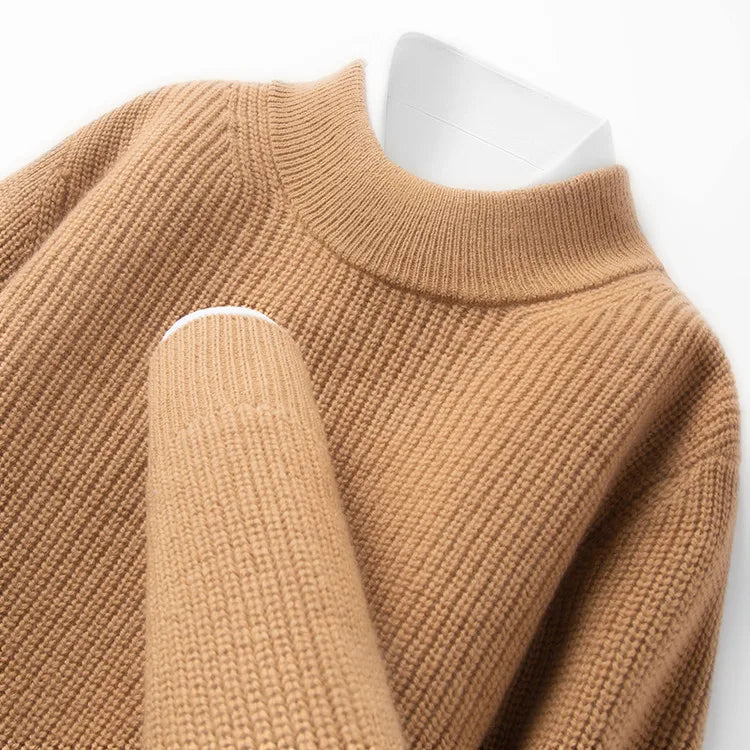 Men's 100% Merino Wool Crew-Neck Sweater -  Soft Textured Knit Business Casual Pullover Sweatshirt