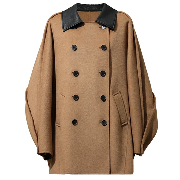 Amii Women's Wool Coat Double-Breasted Batwing Sleeve Lapel Collar Commuter Loose Woolen Jacket 2026 Woman Winter Coats 12654012