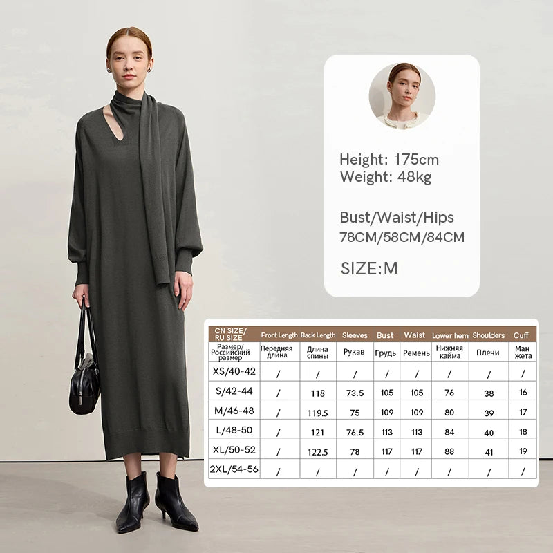 Amii Dress For Woman 2025 Winter New Solid Color Loose Elastic Wool Long Dresses Elegant Hollowed-out Female Clothing 12554076