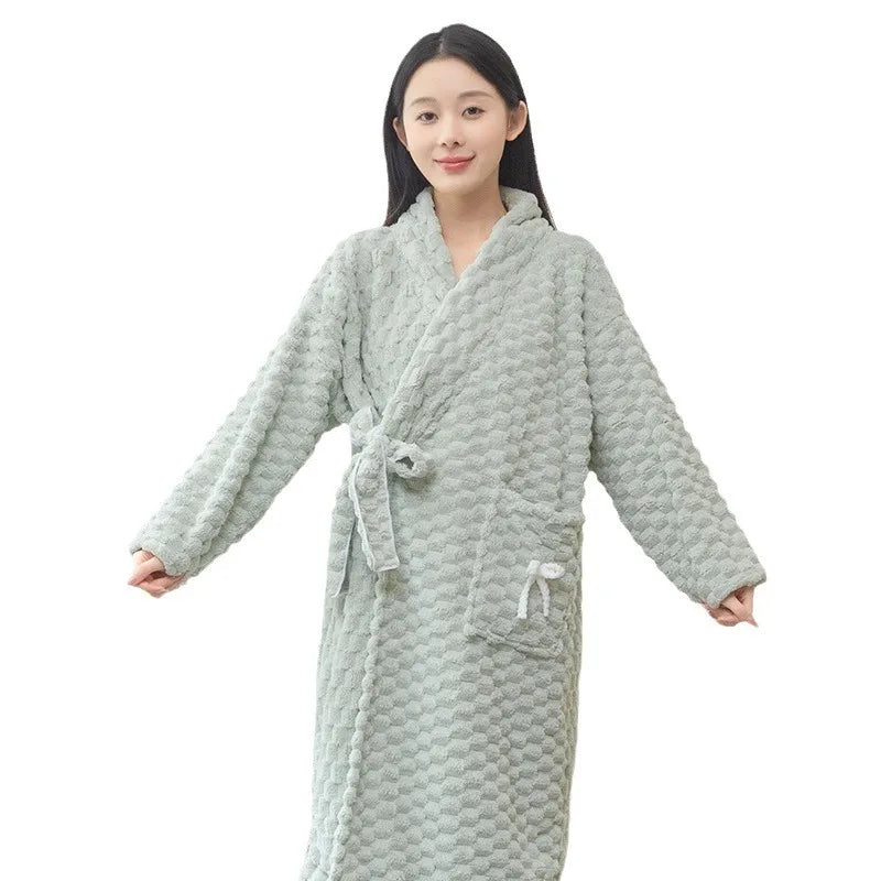 Pyjamas Femme New Loose Robe Women's Sleepwear Winter Nightwear Dressing Gowns Thick Flannel Warm Bathrobes Female Shower