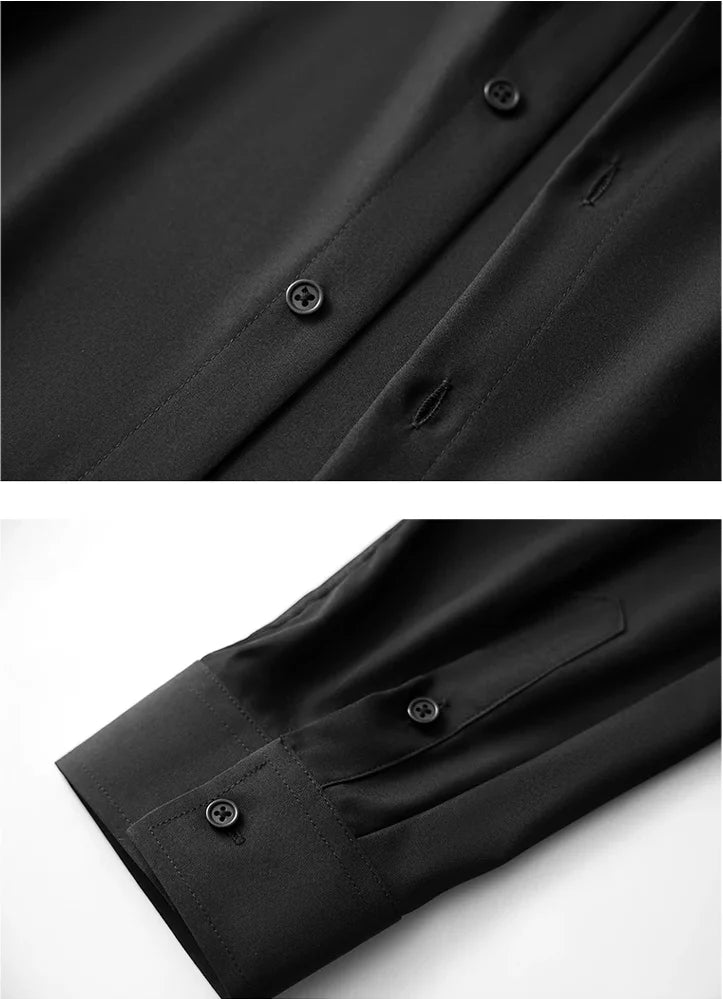 Male Black Stretch Long Sleeve Shirts/Men's High Quality Stand Collar Pure Slim Fit Business Shirt Red White Camisa Man Chemise