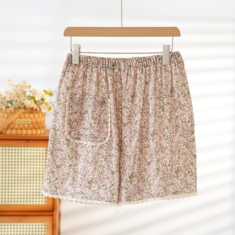 Casual Home Pants Lounge Wear Summer Women's Sleeping Pants 100% Cotton Knitted Elastic Waist Shorts Homewear Sleeping Bottoms