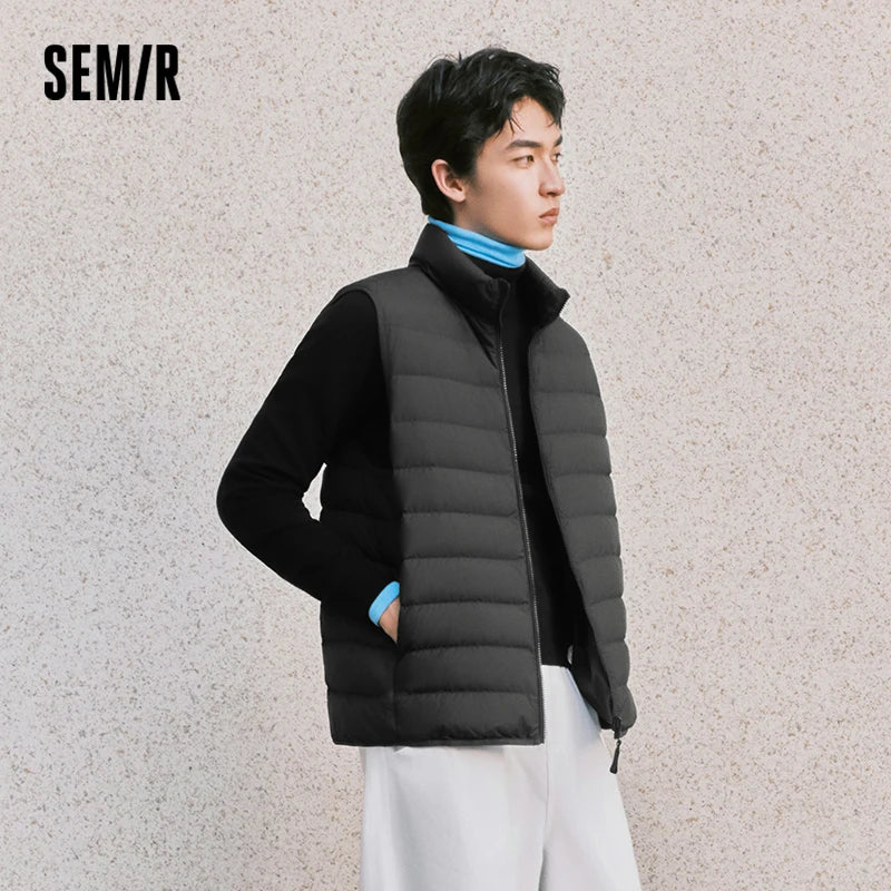 Semir Men Down Vest Water Repellent Lightweight Build 90 Percent Down Fill Stand Collar Solid Color Commuter Style 2026 Winter