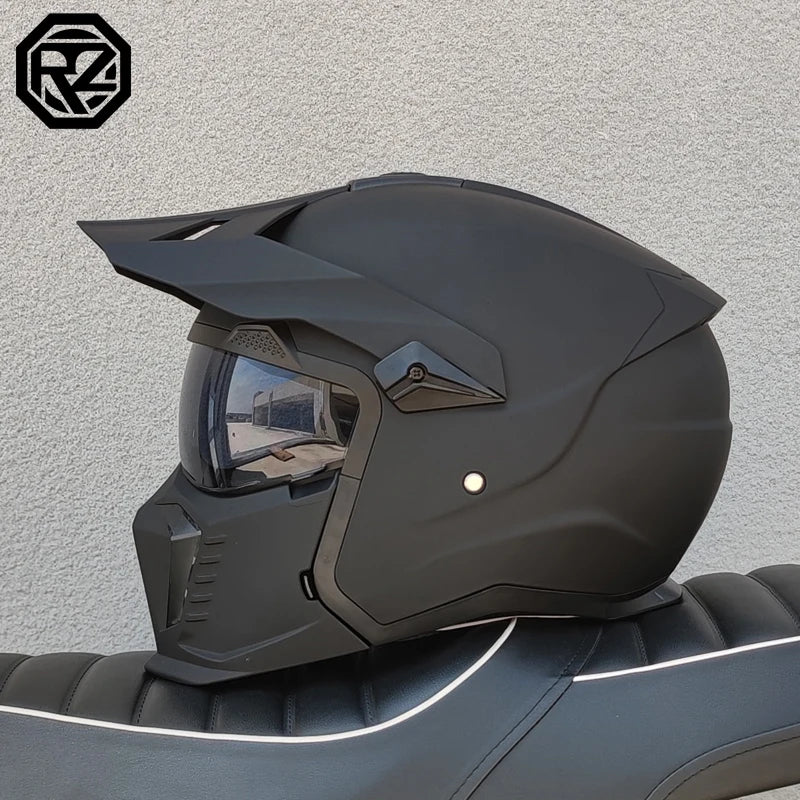 ORZ approves high-quality retro motorcycle helmet modular multifunctional combination helmet Black Warrior off-road full helmet