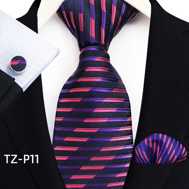 2026 New Men's Jacquard Fabric Tie Set Perfect for Business/Banquets/Formal Wear/Weddings. (Tie + Pocket Square + Cufflinks)