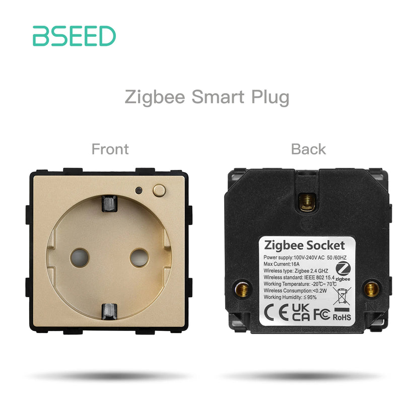 BSEED Zigbee Smart Socket EU Power Monitor Outlet DIY Function Parts Work With Tuya Smart Life Alexa App Indicator Wall Mounted