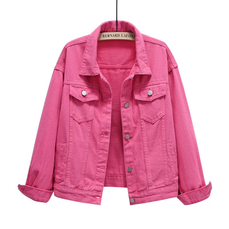 2026 New Women's Blue Denim Jacket Single-breasted Lapel Coat Fashion Casual Tops Green Black Red Outerwear Female Overcoat